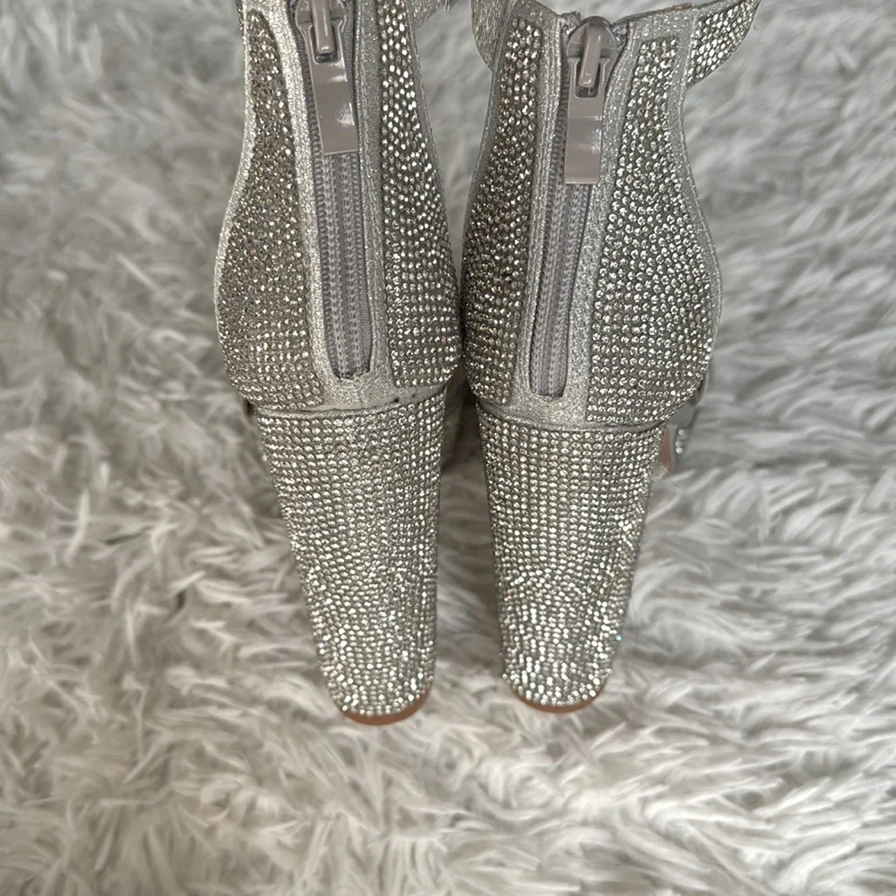 Windsor Yula Rhinestone Silver Platform Heels Size 8